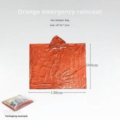Emergency Rain Poncho Thermal Mylar Blanket Survival Gear + Whistle Orange/Gree