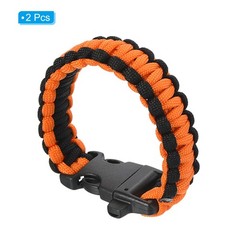 Survival Paracord Bracelets, 2 Pack Braided Bracelet, Black, Orange