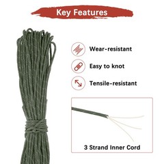 1PCS Paracord Rope 3 Braids 2mm 66FT Reflective Camping, Dark Green