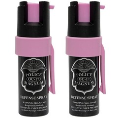 POLICE MAGNUM Mini Pepper Spray PINK POCKET CLIP 2 Pack .50oz Self Defense OC