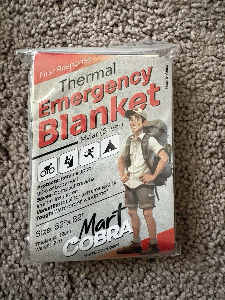 Mart Cobra Emergency Blanket Emergency Survival Gear Camping Hike Hunting 4 Pack