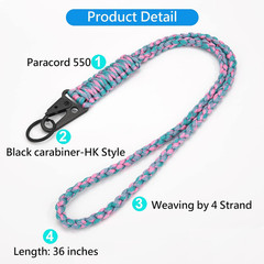 Heavy Duty Paracord Lanyard Keychain, Paracord Necklace Cell Phone Keychain Whis
