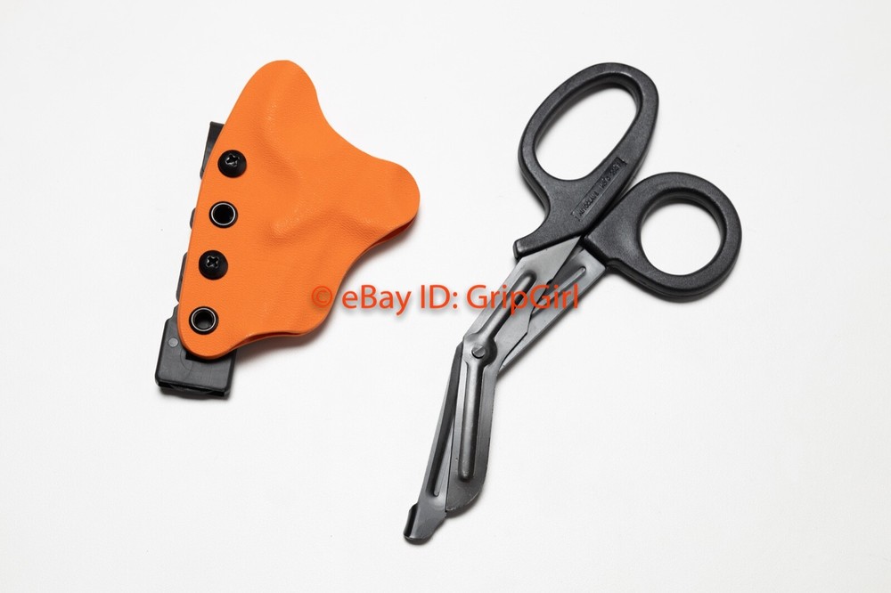 Black Trauma Shears and Orange Kydex Sheath Holster EMT TCCC Medic Gear EDC