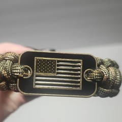 Adjustable Paracord Bracelet Green Black American Flag Plate Metal Clasp