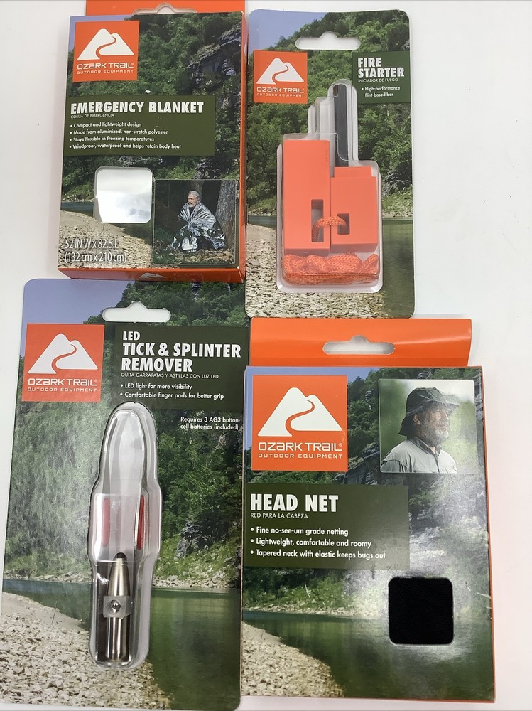 Lot of 4 Ozark Trail Hiking Survival Gear Fire Starter LED Tick Splinter Remover