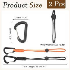 Paracord Keychain Carabiners, 11″ D Anti-Loss& 2Pcs & Black/Orange-Fitting