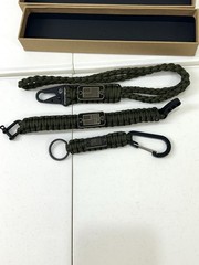 Paracord 3 Pieces Lanyard, Key Ring, Bracelet Dark Green With USA Flag