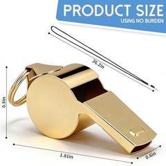 Whistle, 2 Pack Stainless Steel Sports Whistles with Lanyard, Loud Crisp Gold