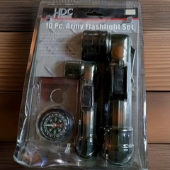 10 Piece Army Flashlight Set Tactical/Lantern Camping Survival & Compass
