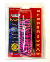 Pepper Spray PINK ZEBRA Maximum Strength Safety Lock Self-Defense Key Chain