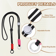 1Set Heavy Duty Paracord Keychain Lanyard for Keys , Black/Rose Red