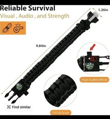 Paracord Survival EDC Bracelet Fire Starter Compass Whistle, Hiking (2pack) 550