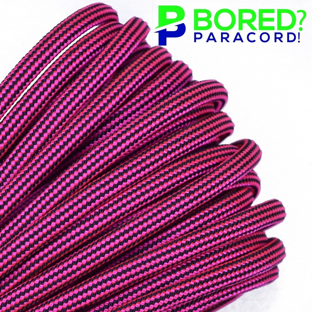 Neon Pink with Black Stripe – 50 FT – 550 Paracord Rope 7 strand Parachute Cord
