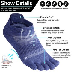 HABITER Merino Wool Toe Socks for Men&Women,Compression Medium, Green&blue