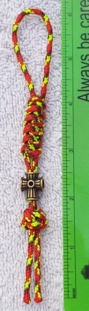 Knife lanyard 425 Red Green Maroon Cross 6-7″ paracord Knot HANDMADE IN THE USA
