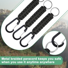 3-Pack Braided Paracord with Clips, 6.7 Inch Paracord Lanyard[Black]