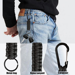 3 Pack Carabiners with Paracord Strap – Black Metal Key Ring Keychain Hook – D-L