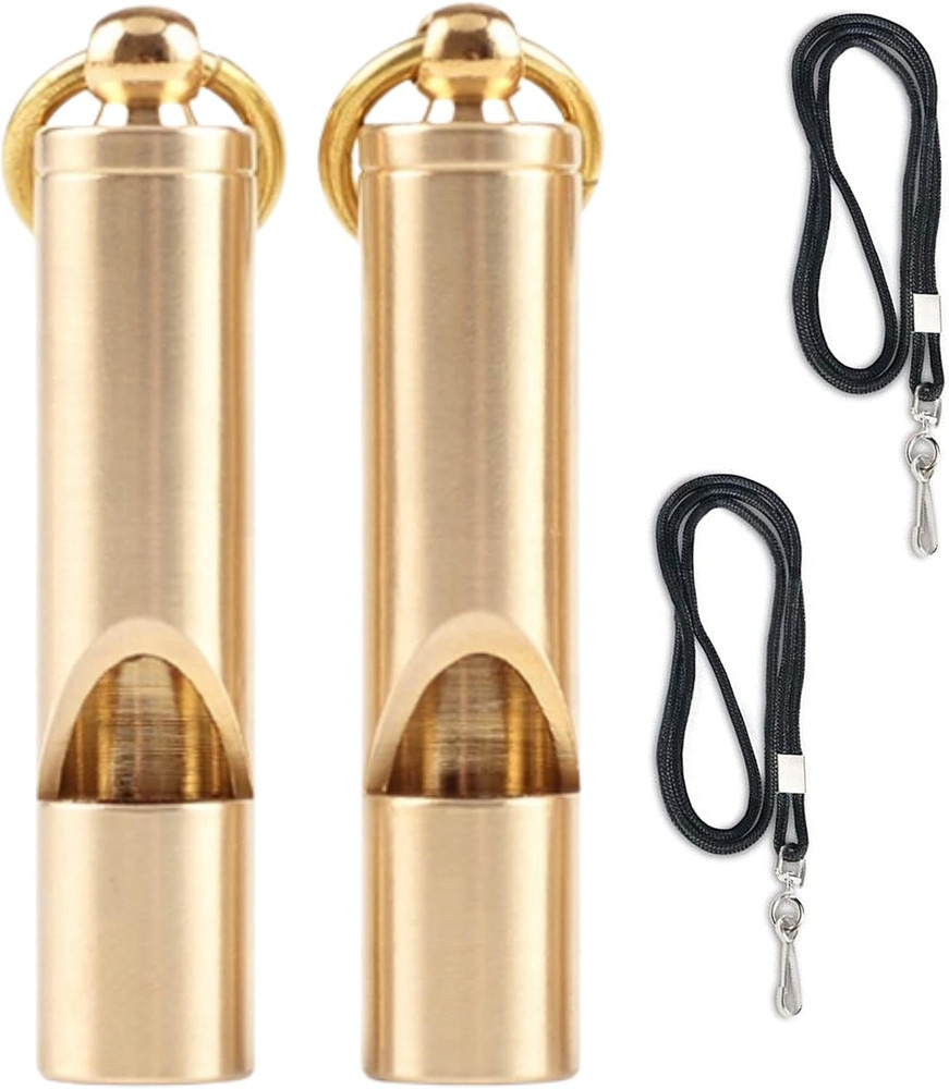 Premium Brass Whistles 125 Decimals Set of 2 – Includes 2 Black Lanyard 30
