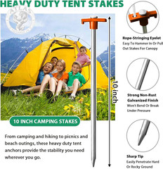 Eurmax USA 10-Pack Secure Protection Galvanized Tent Stakes,Rust-Proof Steel Can
