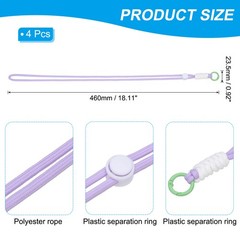 4 Pcs Paracord Lanyard Necklace, Split Ring, Light Purple & White & Green