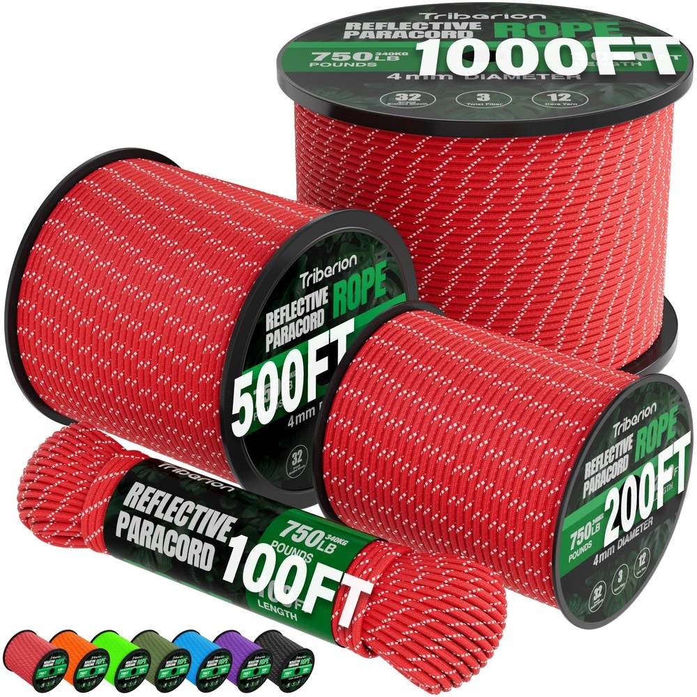 TRIBERION Reflective Paracord Rope 750 lb – 500ft 5/32″ Parachute Cord 4MM 12…
