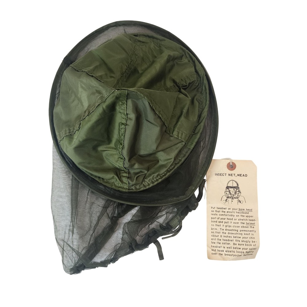 Vintage US Military Insect Head Net Green Army Shade 3 Nylon Size 59 NSN 8415