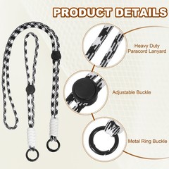 2Set Heavy Duty Paracord Keychain Lanyard for Keys , Black White/Black/White