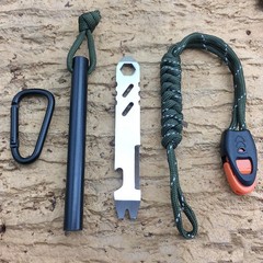 Crowbar, Magnesium Flint Rod, mountaineering buckle umbrella rope with whistle