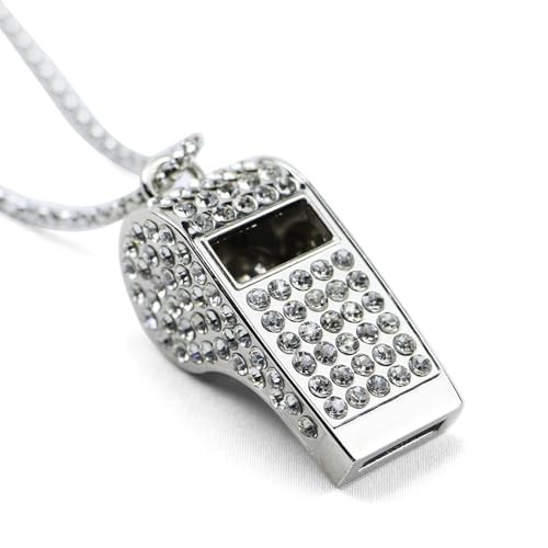 Metal Rhinestone Lanyard Whistle Bling Crystal Loud Sound with Chain Whistle