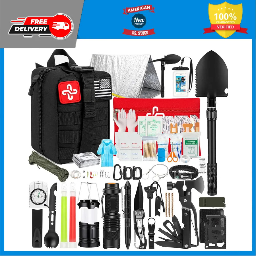 250 Pcs Survival Gear Kit First Aid Emergency Bag for Outdoor Hiking Camping