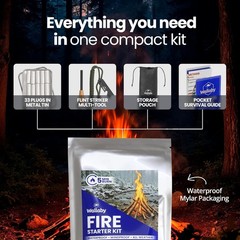 Wallaby Fire Starter Kit – 33 Waterproof Plugs in Metal Tin + Flint Rod Striker