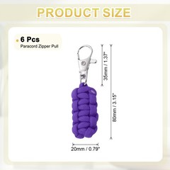 Paracord Zipper Pull, 80 mm Length for Backpack – Cylinder (6 Pack, Dark Purple)