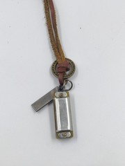 Vintage Metal Whistle Leather Cord Necklace Outdoor Collectible Accessory Unisex