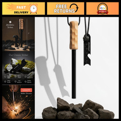 Survival Fire Starter Tool – 20,000 Strikes Ferro Rod, Thick Steel, Hardwood Han