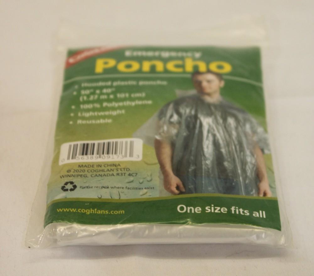 Coghlan’s Unisex Adult’s Emergency Hooded Plastic Poncho EG7 Clear One Size NWT