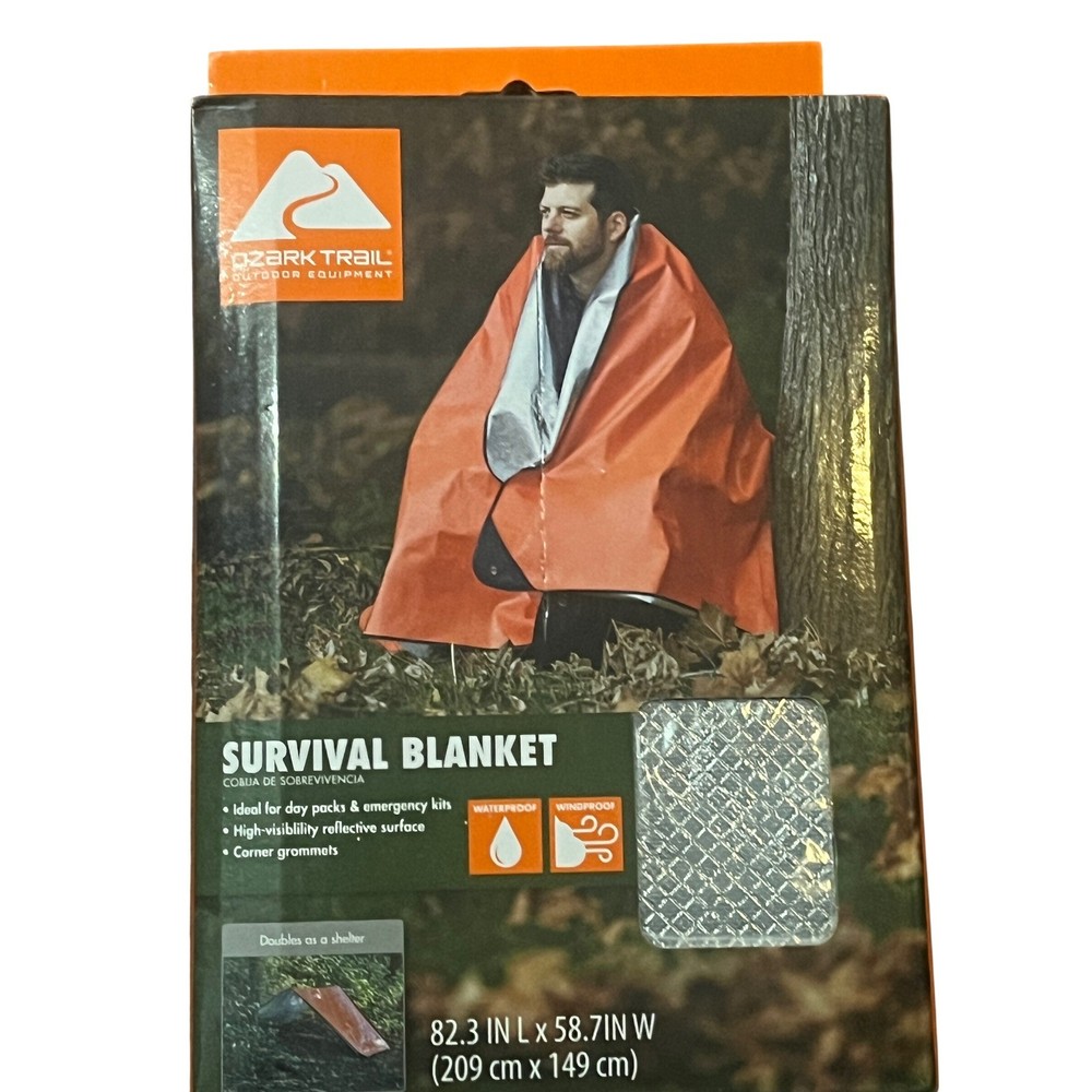 Ozark Trail Survival Blanket Orange Reflective Waterproof Windproof 82.3×58.7in