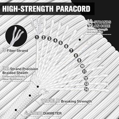 1200 Paracord Rope – 4.4mm 14 Strand Nylon Parachute Spool para 100 ft White