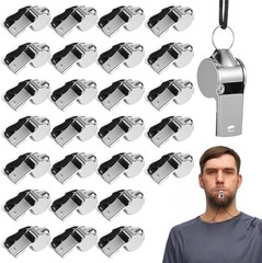 100Pcs Stainless Steel Whistle Bulk W/Lanyard, Loud, Clear Sound Metal Referee