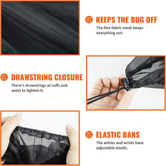 2 Pcs Mosquito Net Jacket with Hood & Gloves Breathable Mesh