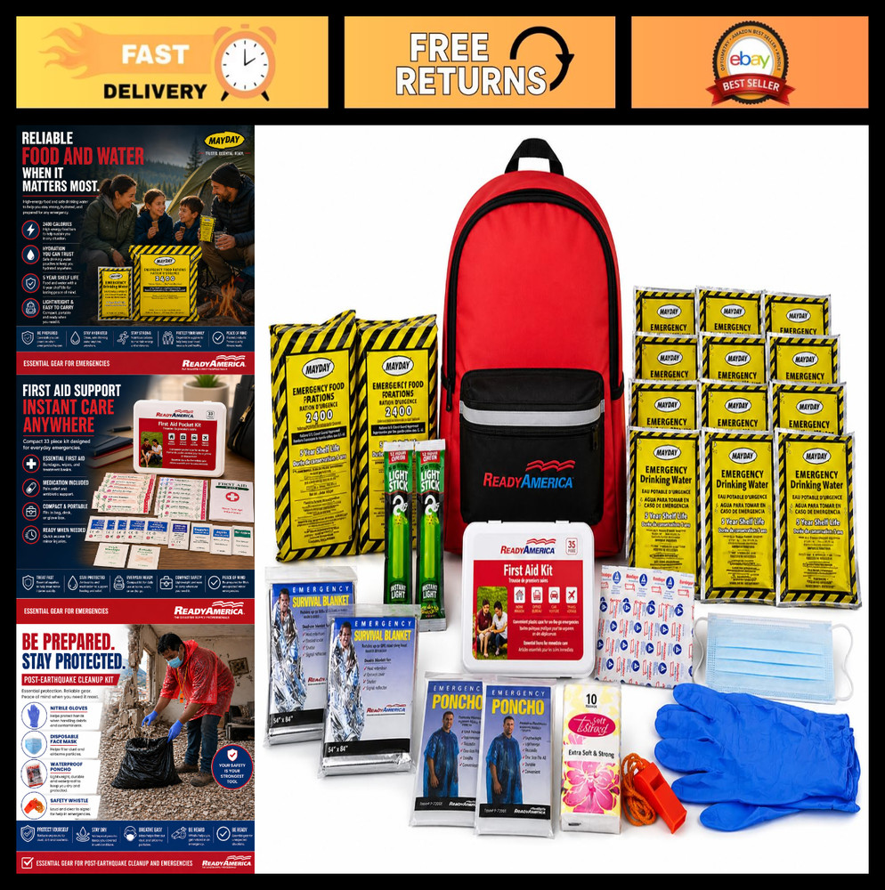 72-Hour Emergency Kit for 2 People – First Aid, Survival Blanket, Go-Bag for Cam