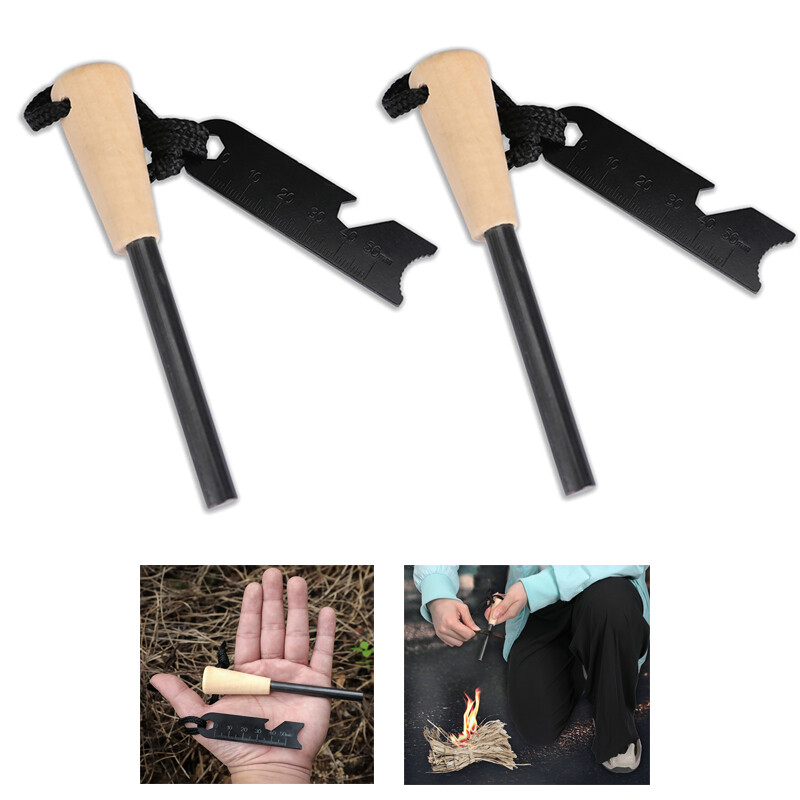 2Pcs Ferrocerium Rod Fire Starter with Handle and Steel Scraper Flint Striker