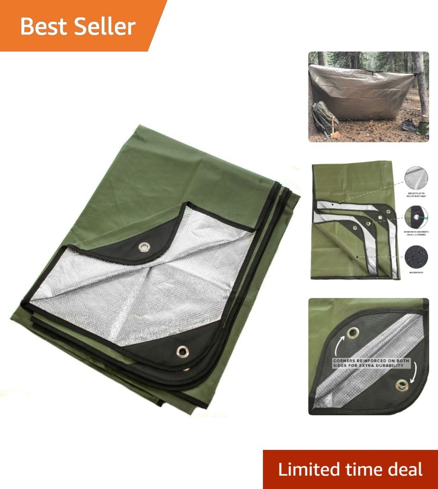 Heavy-Duty Insulated Tarp & Survival Blanket – 60x82in Olive Green, Waterproof