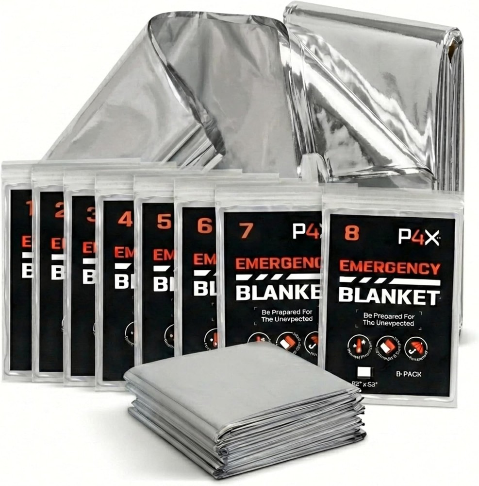 PREPARED4X Mylar Blankets 8-Pack Waterproof Rip-Resistant Emergency Outdoor