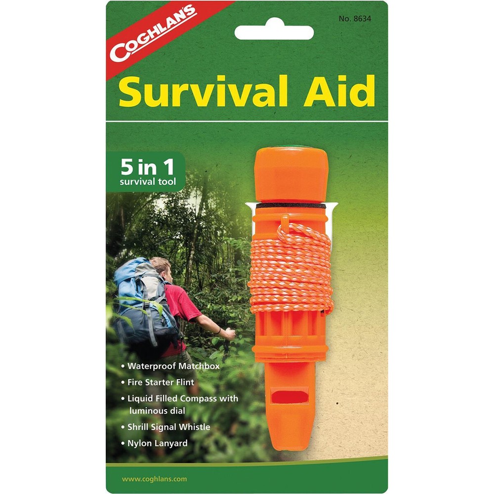 Coghlan’s 5-in-1 Survival Aid, Fire Starter Flint Tool, Compass Whistle, Lanyard