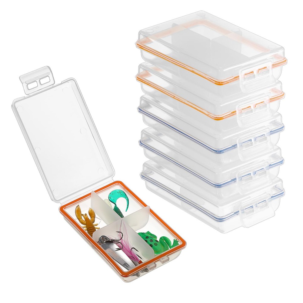 JUXYES Pack of 6 Plastic Small Fishing Tackle Box 6 Pack, transparent