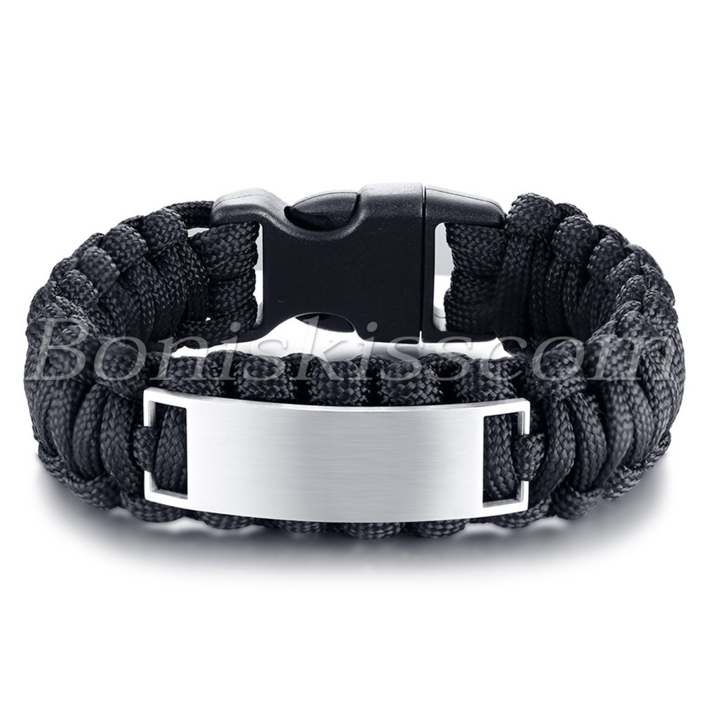 Outdoor Camping Survival Rope Paracord Bracelet Stainless Steel Free Engraving