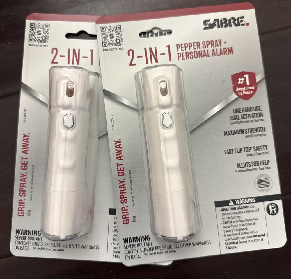 Lot Of 2 Sabre 2-in-1 Pepper Spray Flip Top 54oz / UV Dye w/Built-in 130dB Alarm