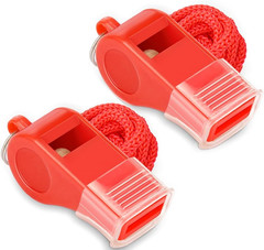 Red Emergency Whistles with Lanyard & Mouth Grip, Loud Crisp Sound, Plastic Whis