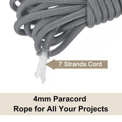 550 Paracord Rope 102ft, 4mm Thin Paracord Nylon Survival Cord Grey