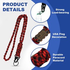 Paracord Lanyard Strong Lanyard with USA Flag Red Black Camouflage